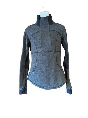 Lululemon Base Runner Heather Gray Herringbone Pullover Half-Zip Hoodie Womens 8